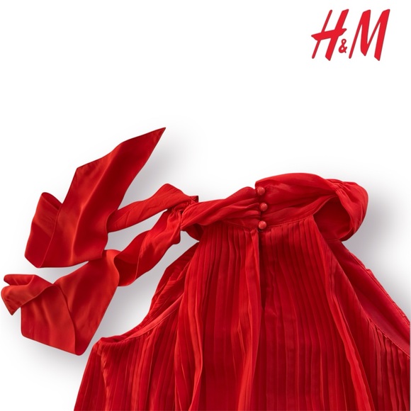 H&M Vibrant Bright Red-Orange Pleated Halter-neck Blouse - Picture 5 of 8
